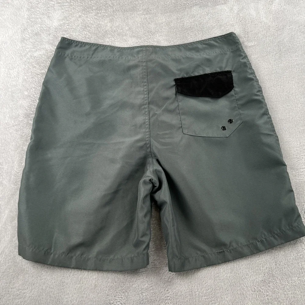 High Surf Board Shorts 38 Gray Black Flap Pocket Men Lace Up Swim Trunks Y2K